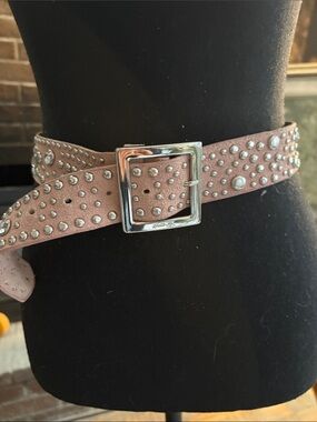 Vintage Studded Blush Pink Suede Women's Belt with Silver Square Buckle